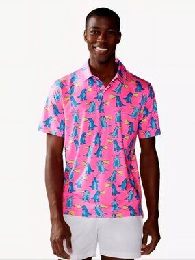 Chubbies Hear Me Roar Performance 2.0 Men’s XL All-over Godzilla print Golf Polo